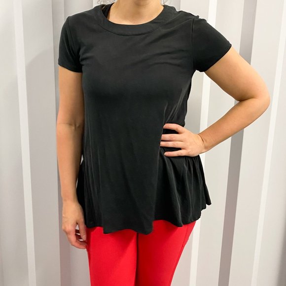 Nordstrom S Hi/Lo Ruffle Back Hem Tee Short Sleeve Shirt Black - Picture 9 of 9